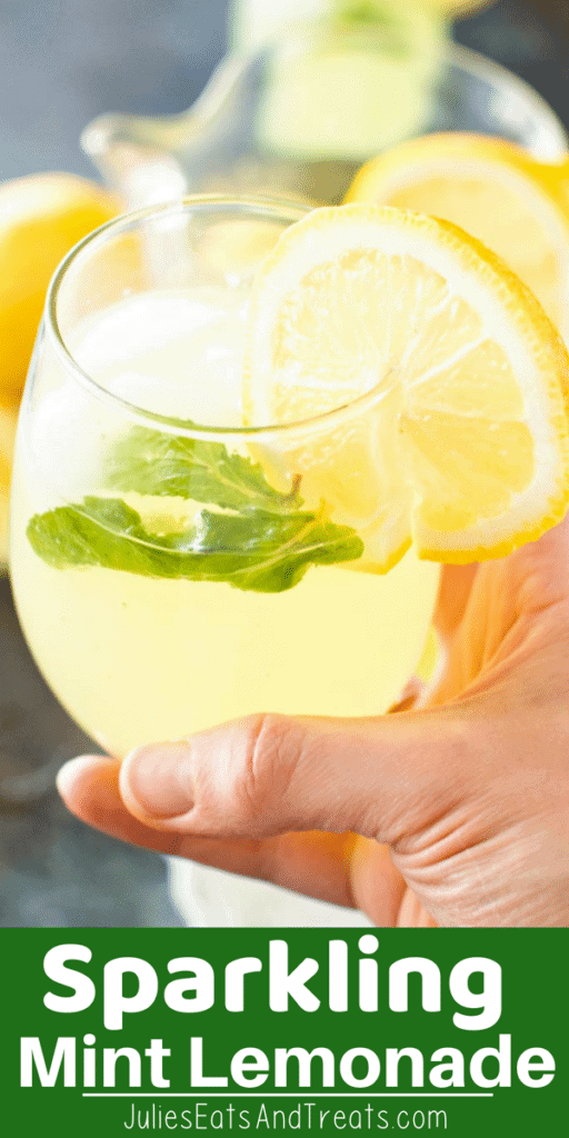 Sparkling Mint Lemonade in a glass with lemon slice on the rim
