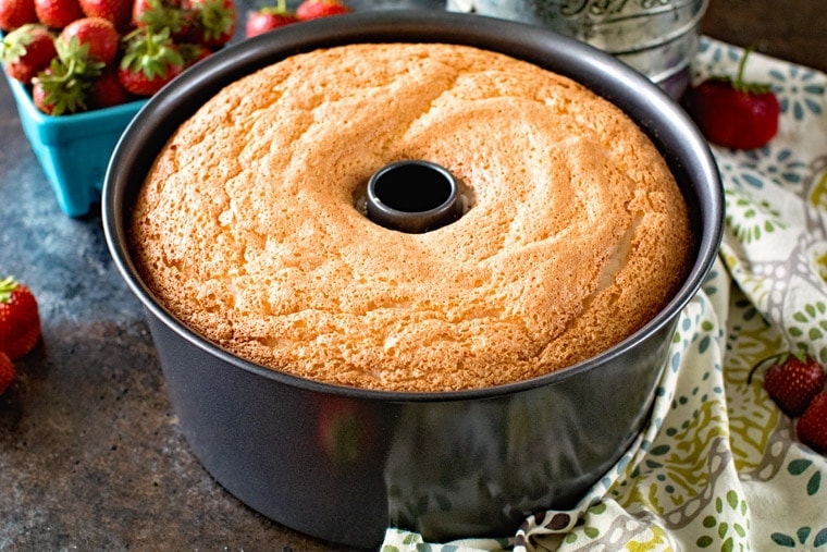 Angel food cake in pan