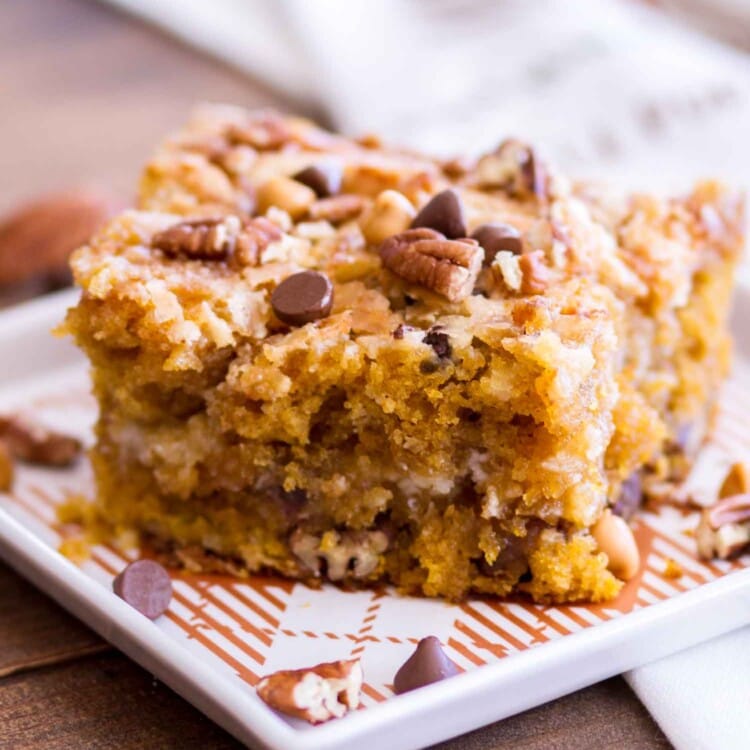 A piece of pumpkin cake on plate