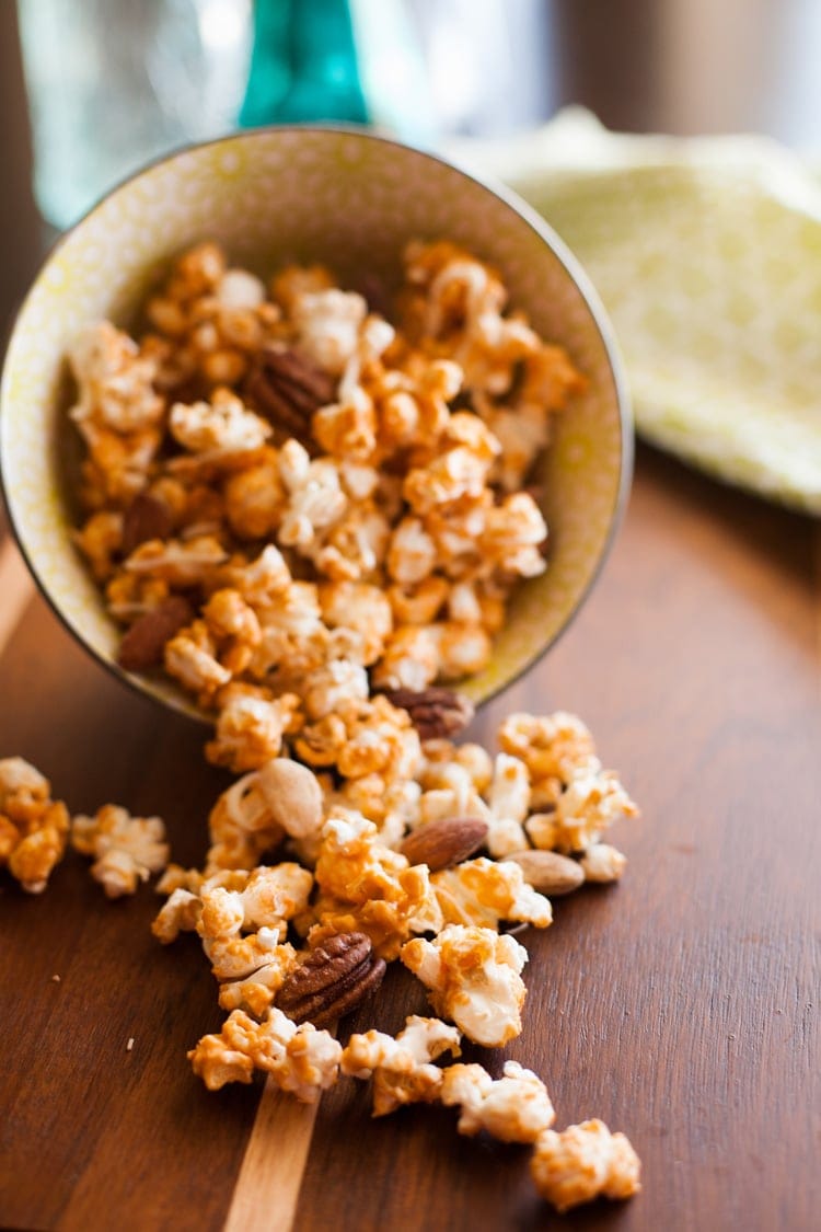 Whip up this super easy homemade popcorn with butterscotch for a yummy treat! Only two ingredients, and no baking!