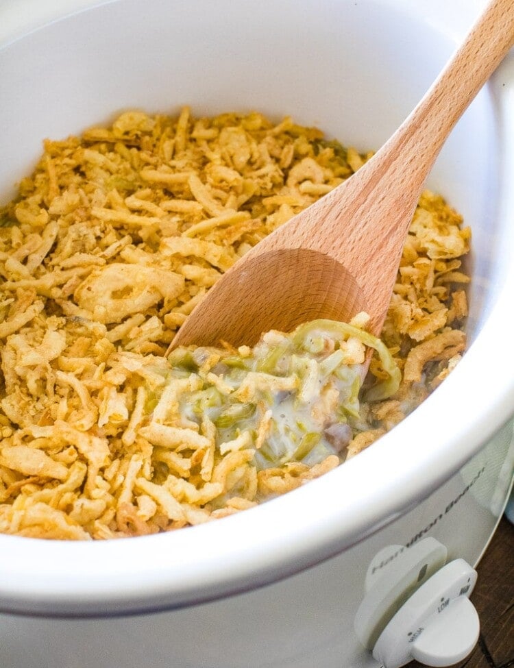 slow cooker green bean casserole in crock pot