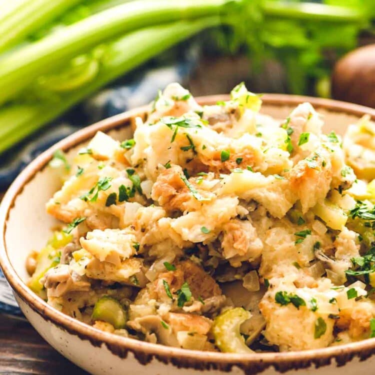 Stuffing in Brown Bowl