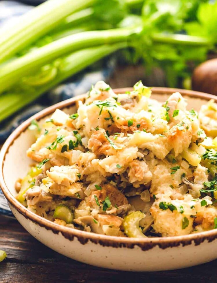 Stuffing in Brown Bowl