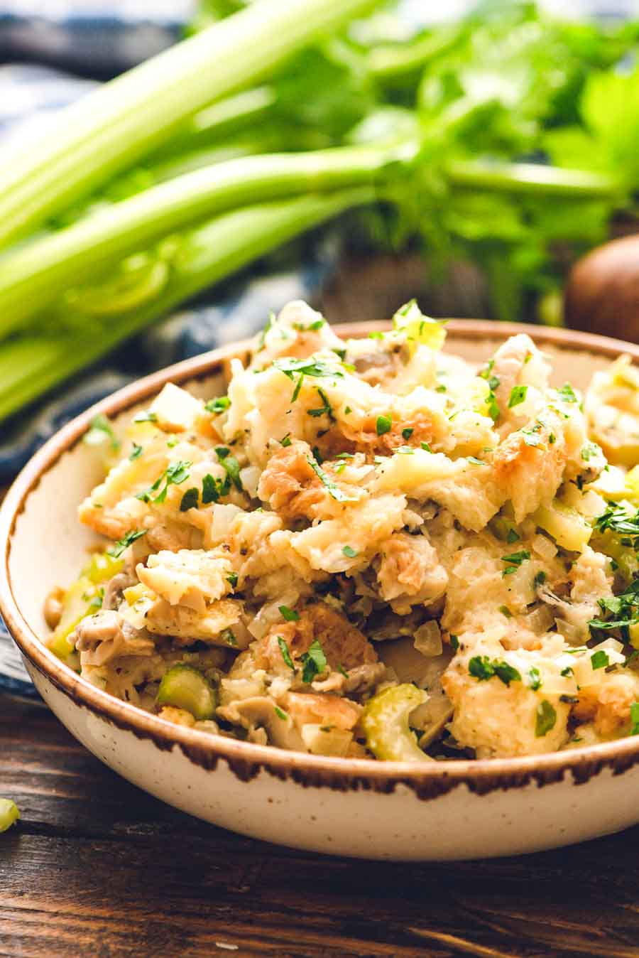 Stuffing in Brown Bowl