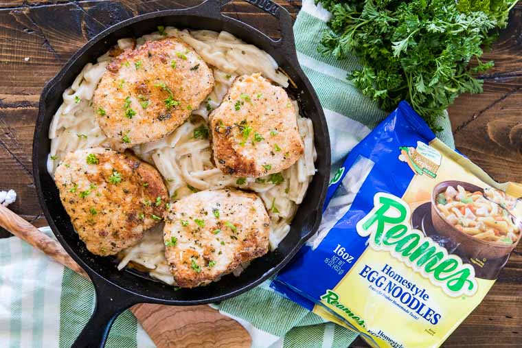 Baked Pork Chop recipe with egg noodles