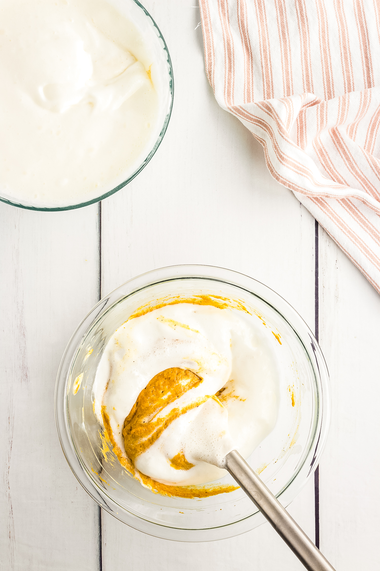 Stirring Pumpkin into angel food cake batter