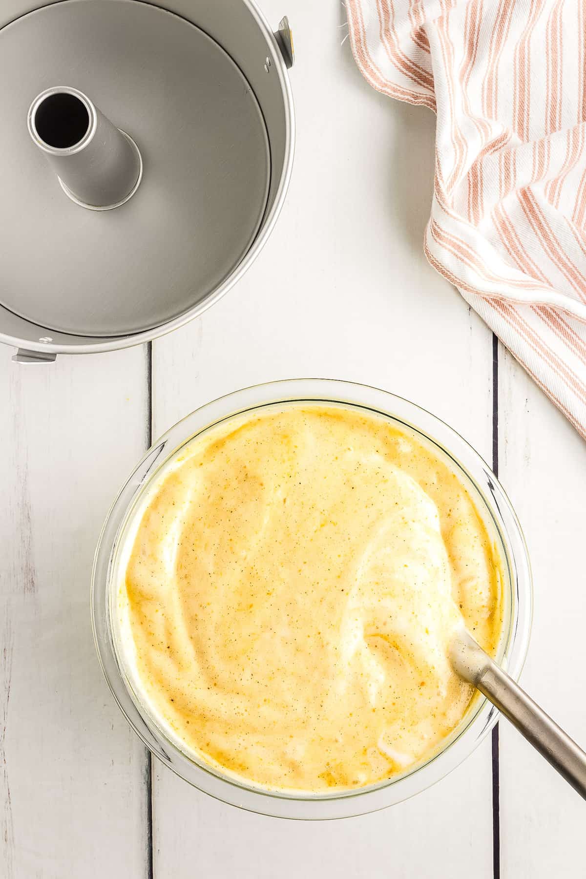 Pumpkin Angel Food Cake Mixed in bowl