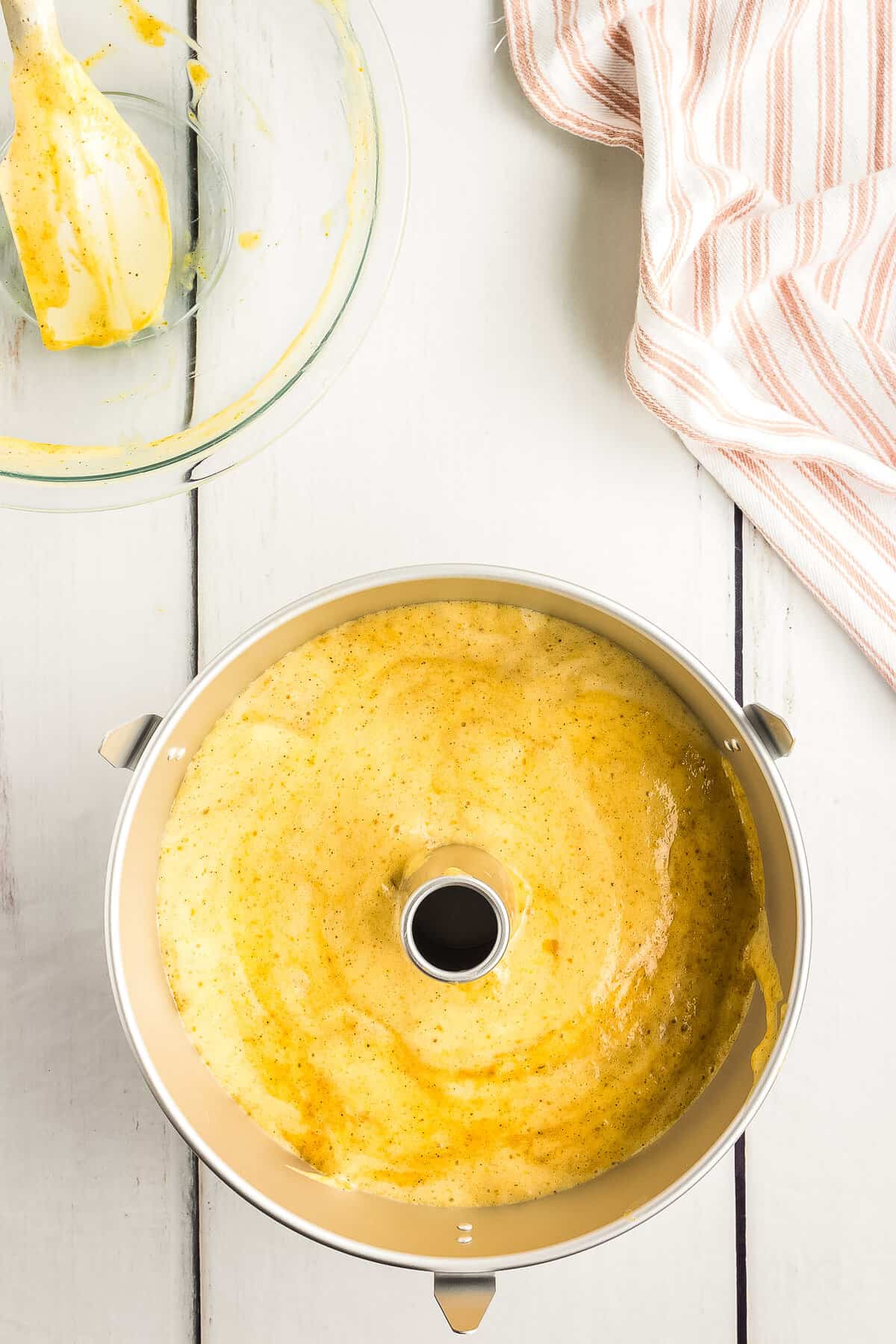 Pumpkin Angel food cake batter in angel food cake pan