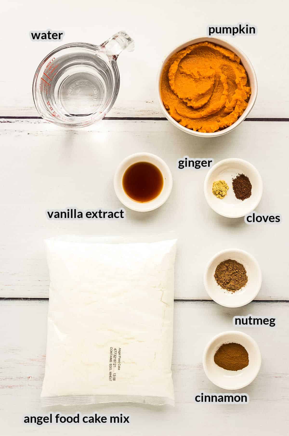 Overhead image of Pumpkin Angel Food Cake Ingredients