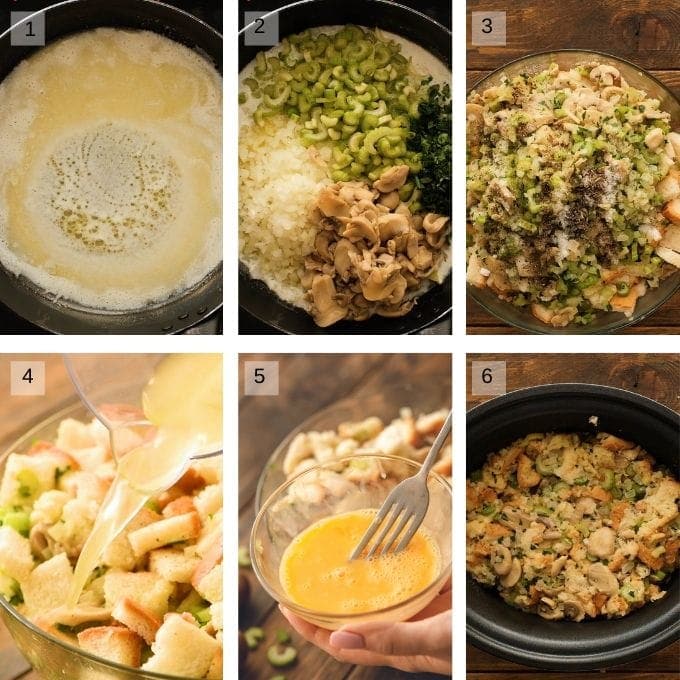 Photos of steps to make crockpot stuffing