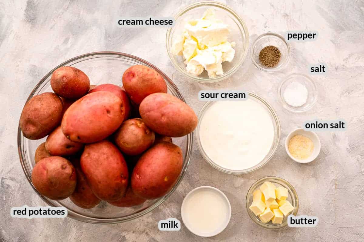 Overhead image of Make Ahead Mashed Potatoes Ingredients