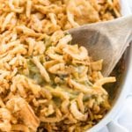 String Bean Casserole in white baking dish