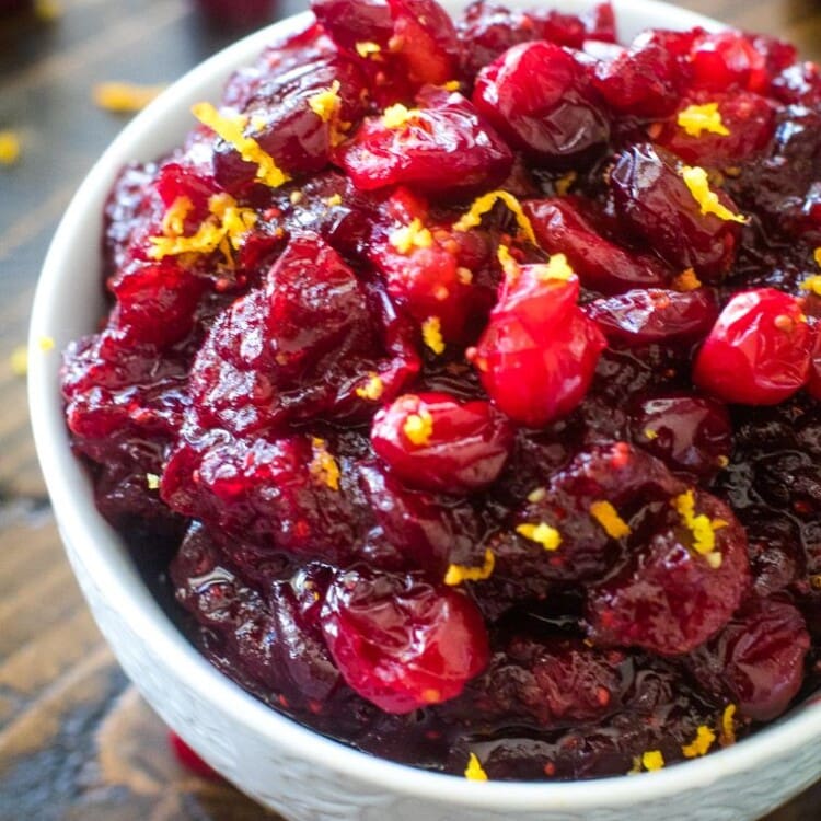 Homemade Cranberry Sauce in white bowl