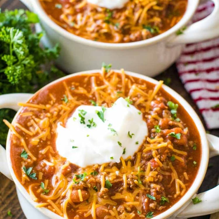 Homemade chili in bowls