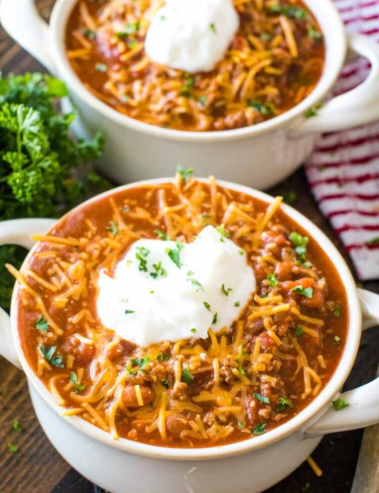 Homemade chili in bowls