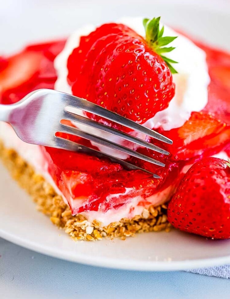 Strawberry Pretzel Salad Dessert with fork