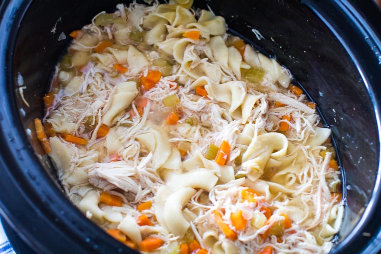 Crock Pot Chicken Noodle Soup in slow cooker
