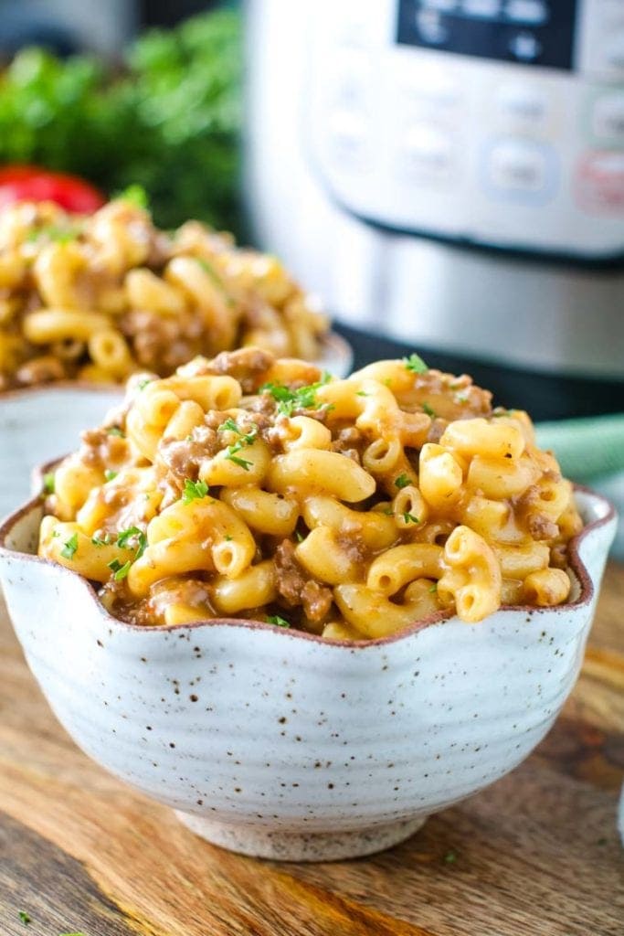 Instant Pot Hamburger Helper in bowl