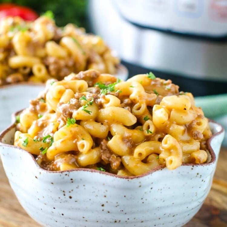 Instant Pot Hamburger Helper in bowl