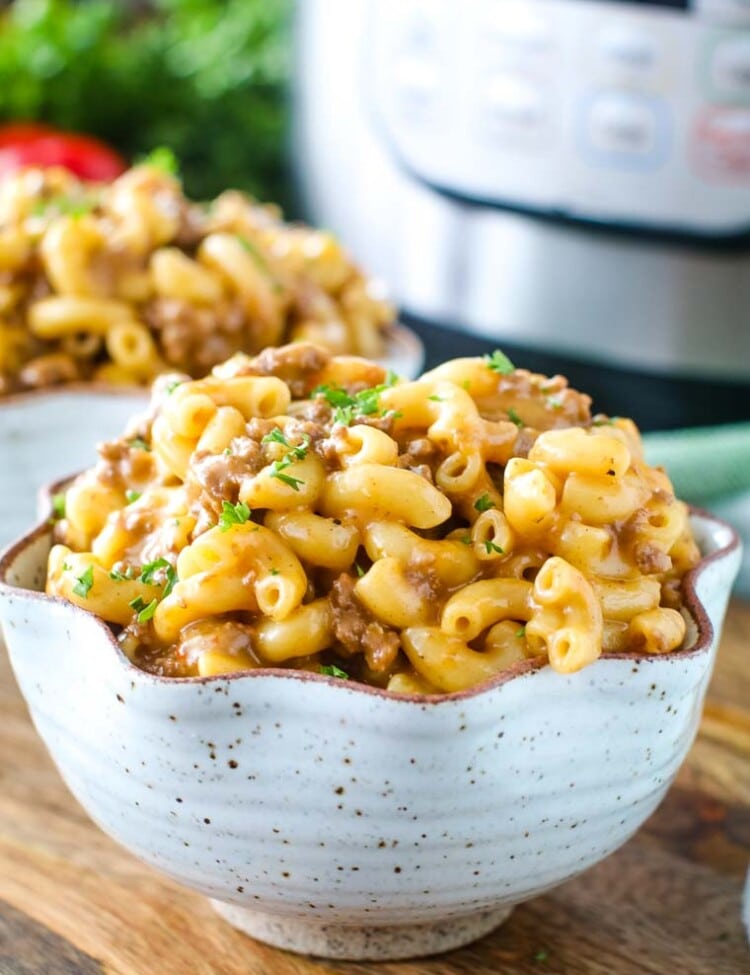 Instant Pot Hamburger Helper in bowl