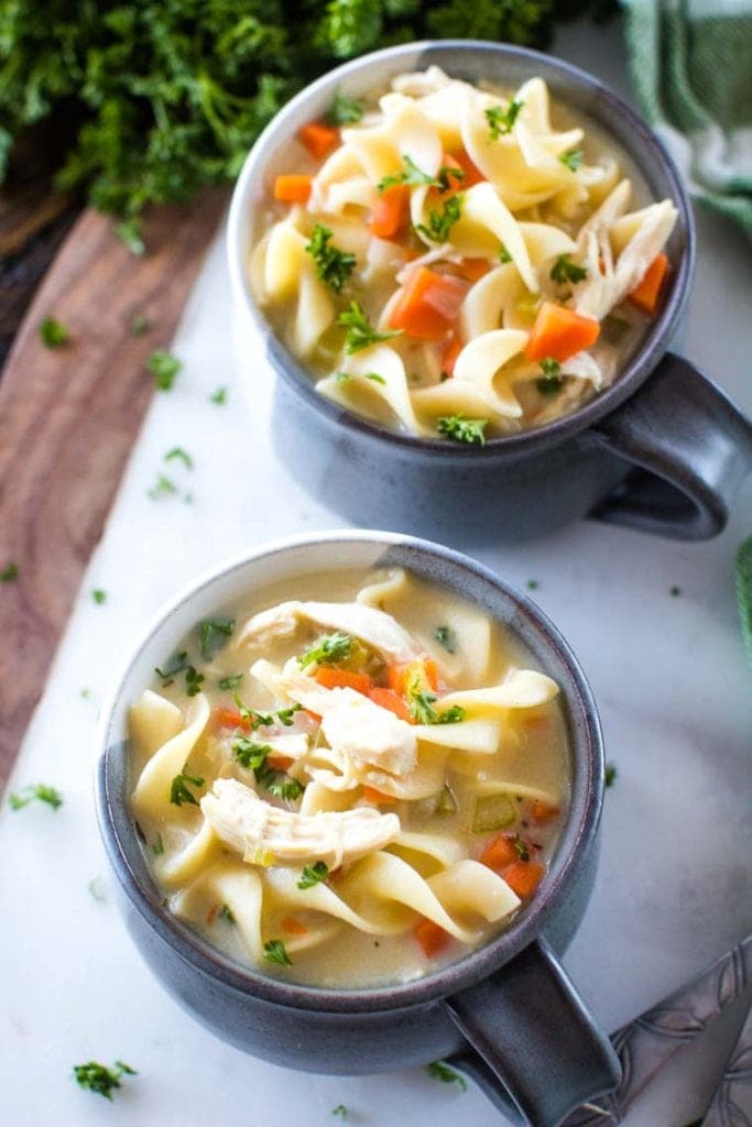 One Pot Chicken Noodle Soup in bowls