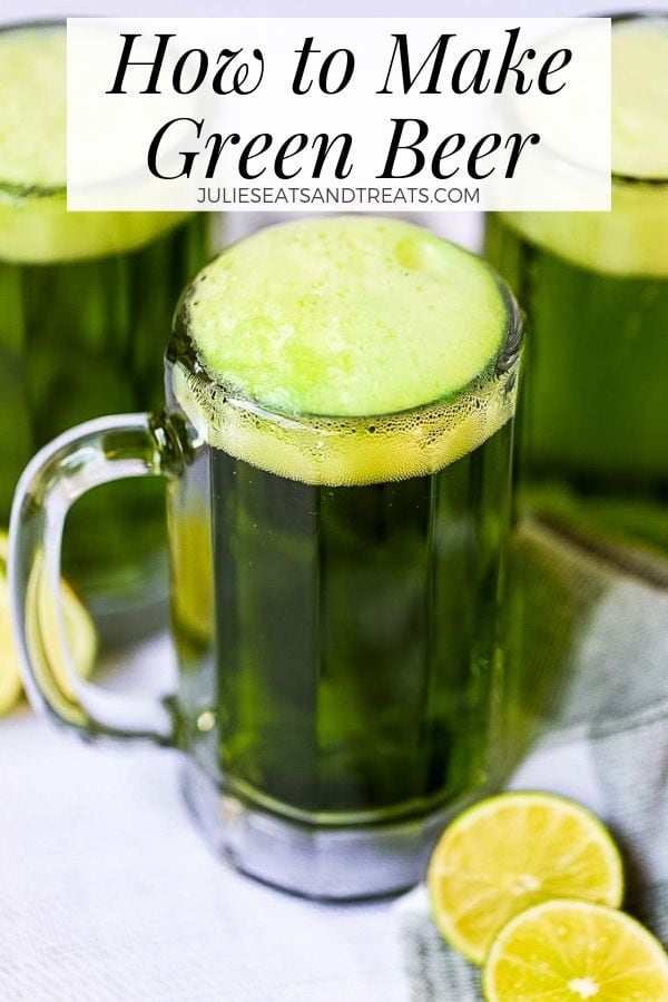 Green beer in a glass mug