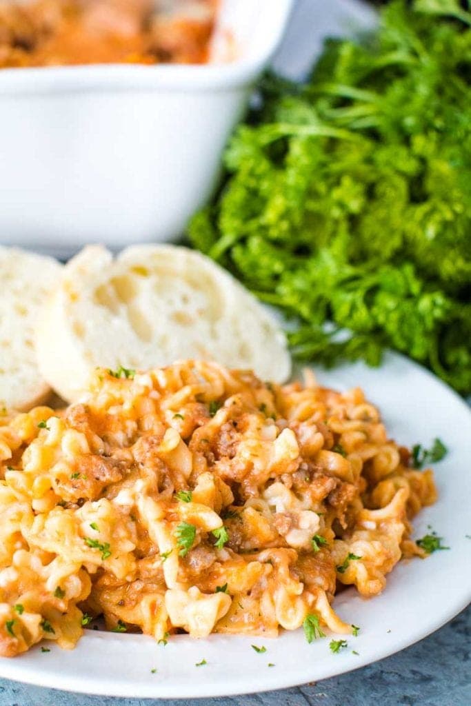 Lasagna Casserole on white plate