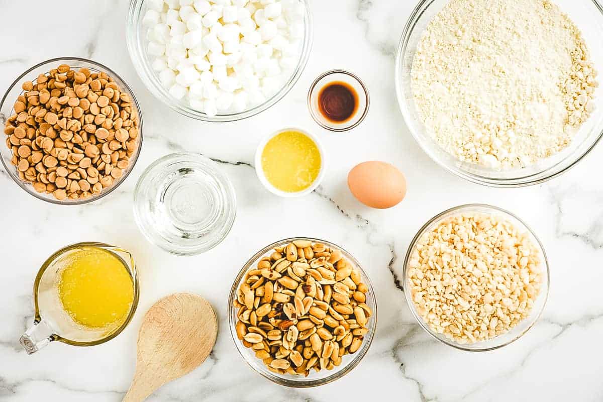 Overhead Image of Salted Nut Roll Bars Ingredients