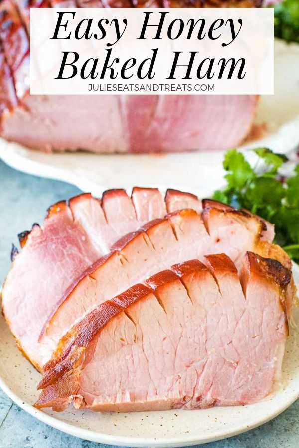 Easy honey baked ham slices on a plate