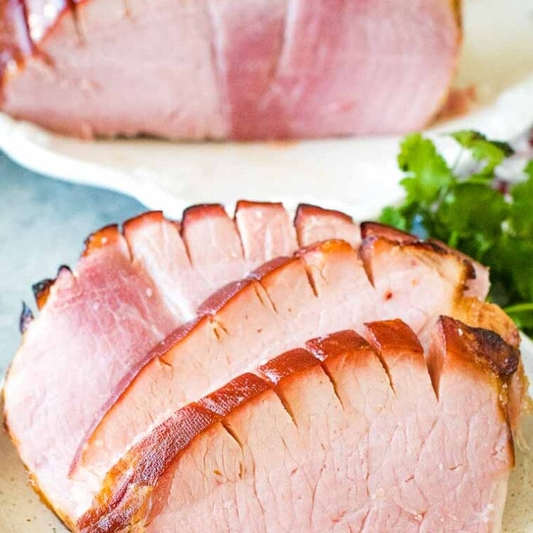 Sliced Honey Baked Ham on a plate