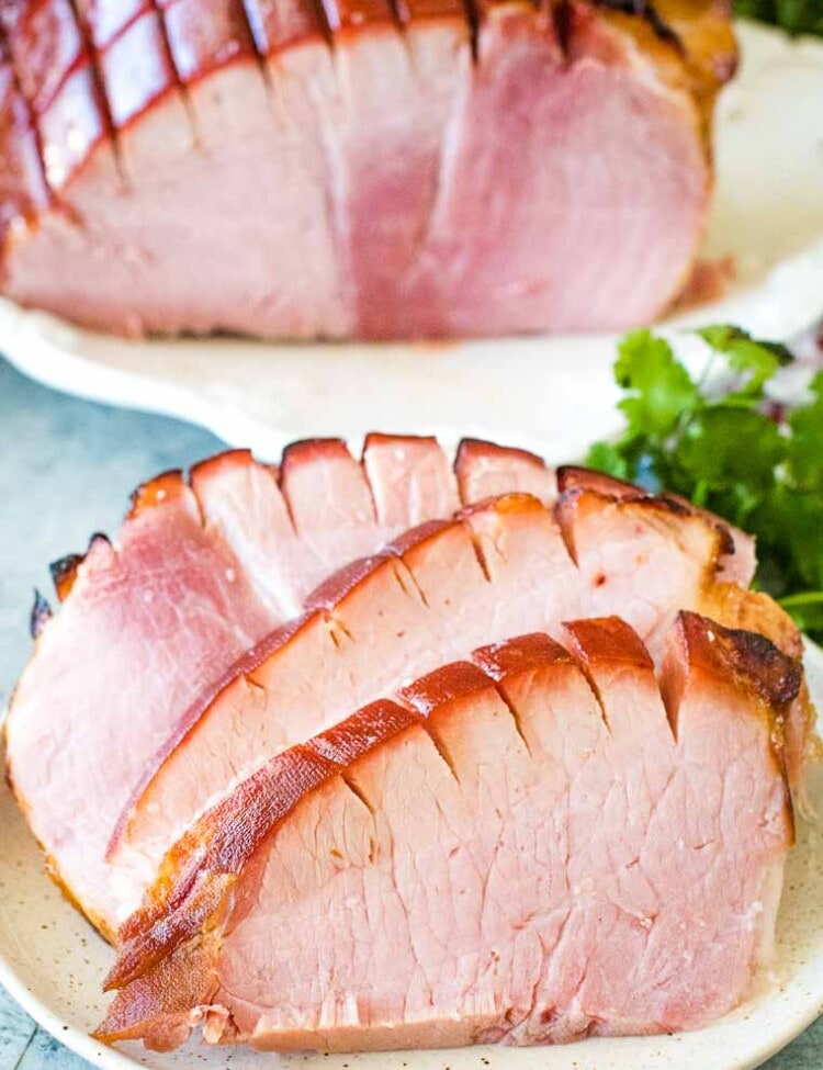 Sliced Honey Baked Ham on a plate