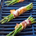 Grilled bacon wrapped asparagus on the grill