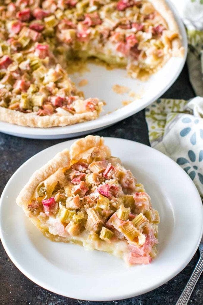 Rhubarb Custard Pie piece on plate