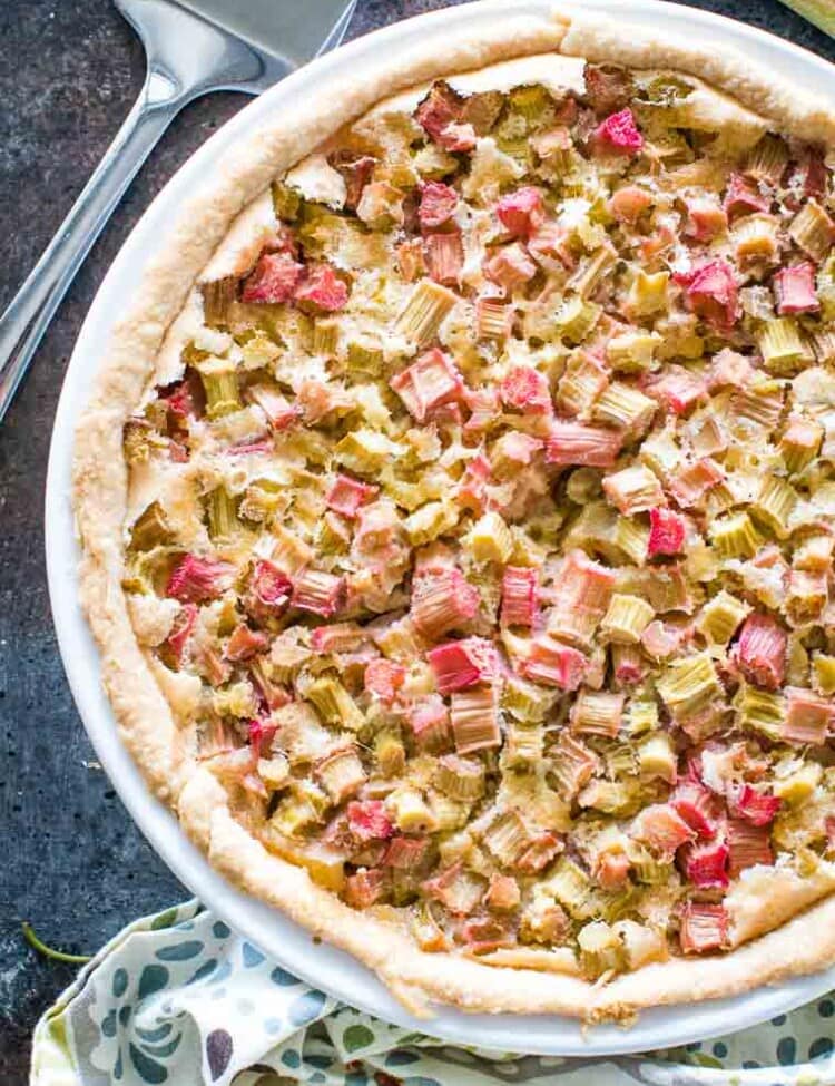 Pie Plate with Rhubarb Pie in it