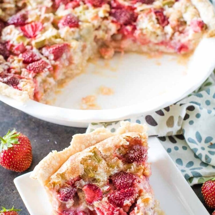 The Best Strawberry Rhubarb Pie on white plate