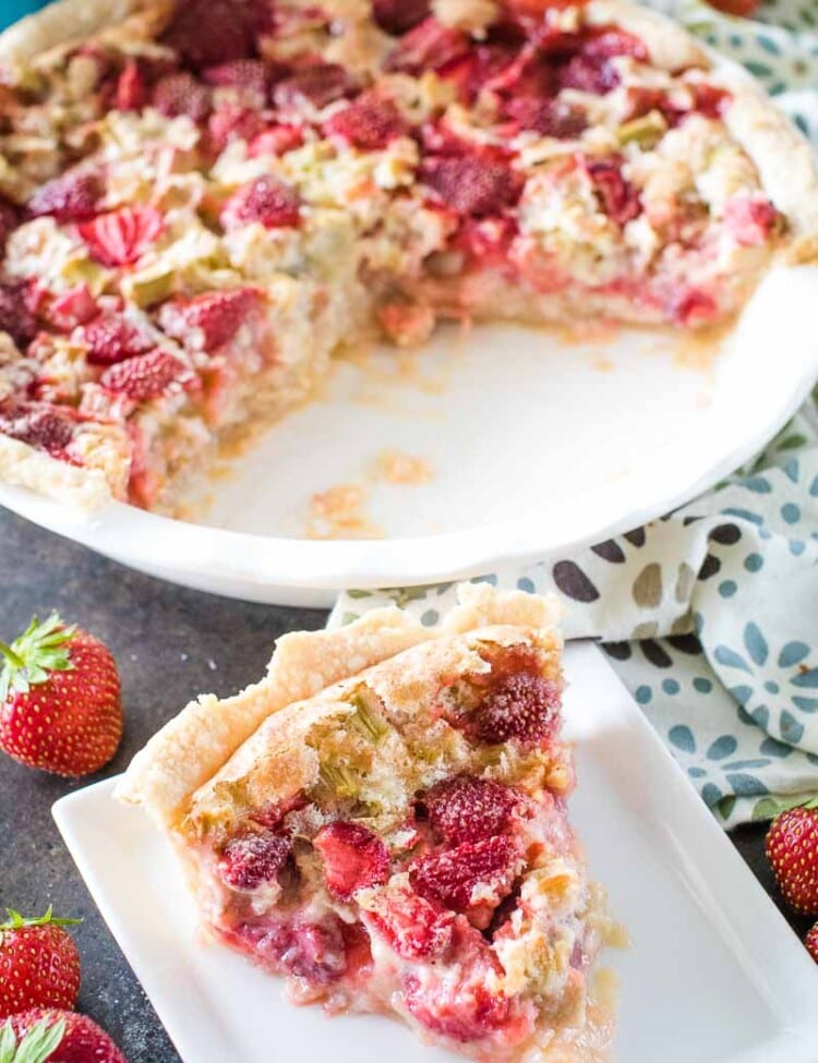 The Best Strawberry Rhubarb Pie on white plate