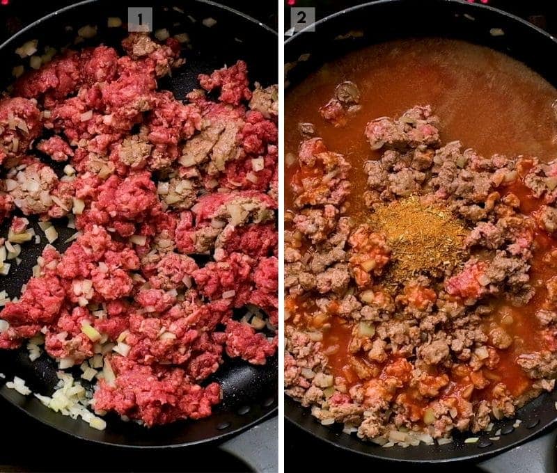 ground beef in skillet