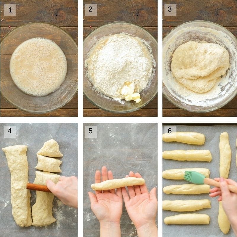 Collage showing steps to prepare breadsticks