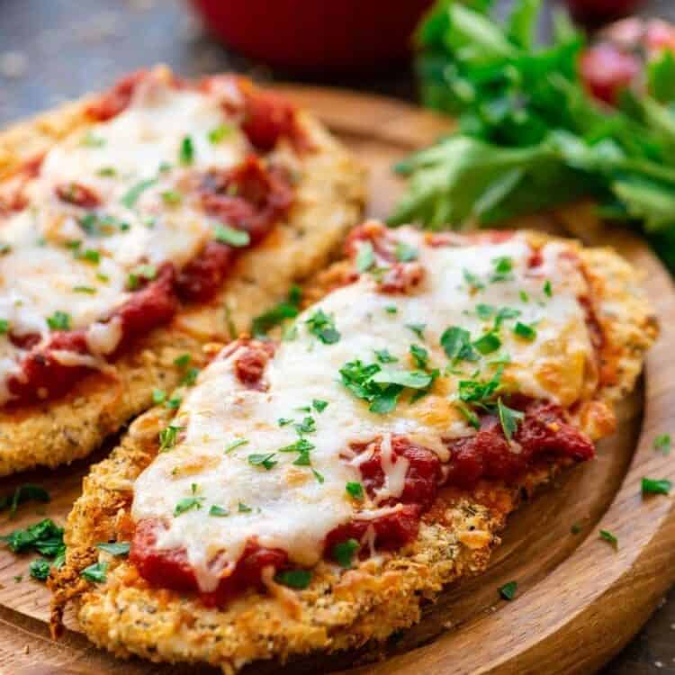 Easy Chicken Parmesan on brown platter