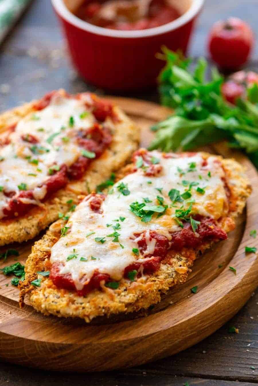 Easy Chicken Parmesan Recipe on brown platter