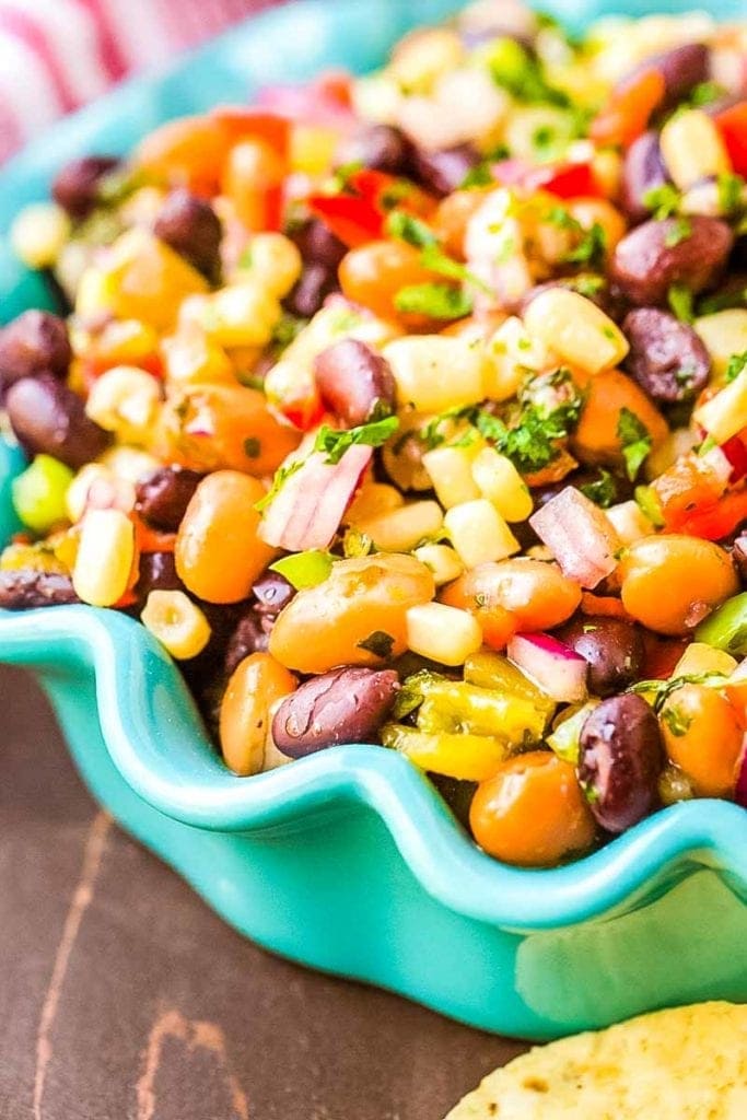 Cowboy Caviar recipe in blue bowl