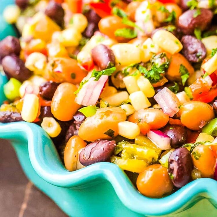 Cowboy Caviar in blue bowl