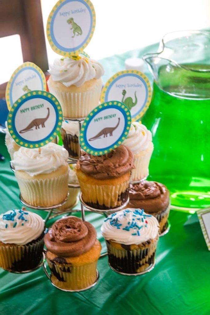 Cupcake Tower with Dinosaur Toppers