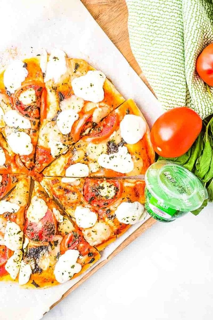 Easy Margherita Pizza prepared