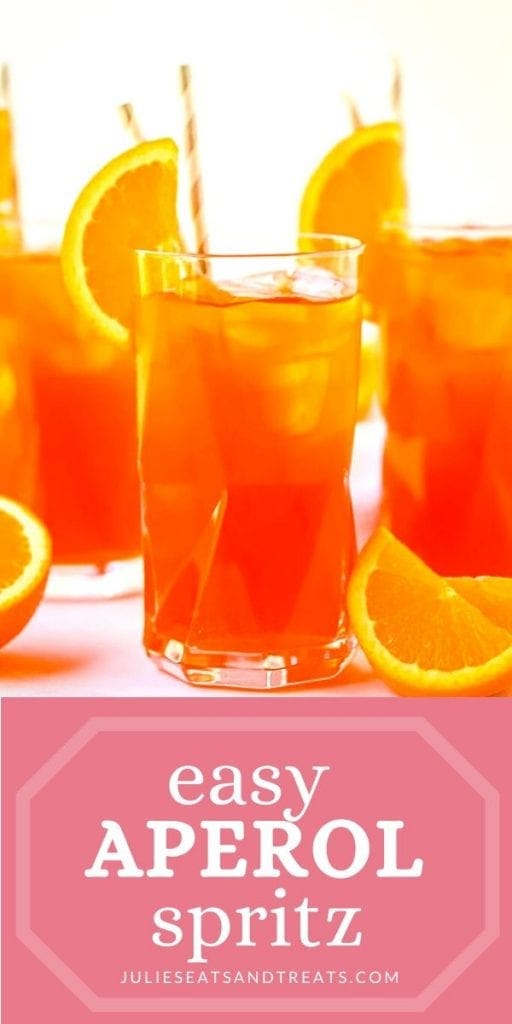 Pinterest Image for Aperol Spritz with photo of drink on top and text overlay on bottom