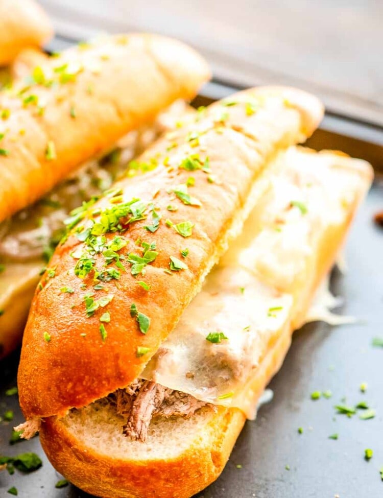 Crock Pot French Dip on sheet pan