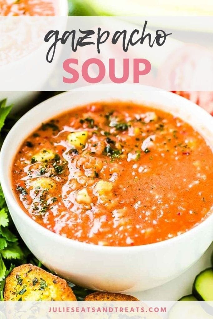 Gazpacho soup in a white bowl