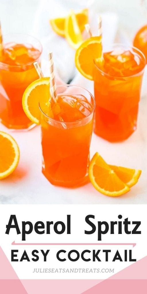 Pinterest Image for Aperol Spritz with of cocktail on top and text overlay on bottom