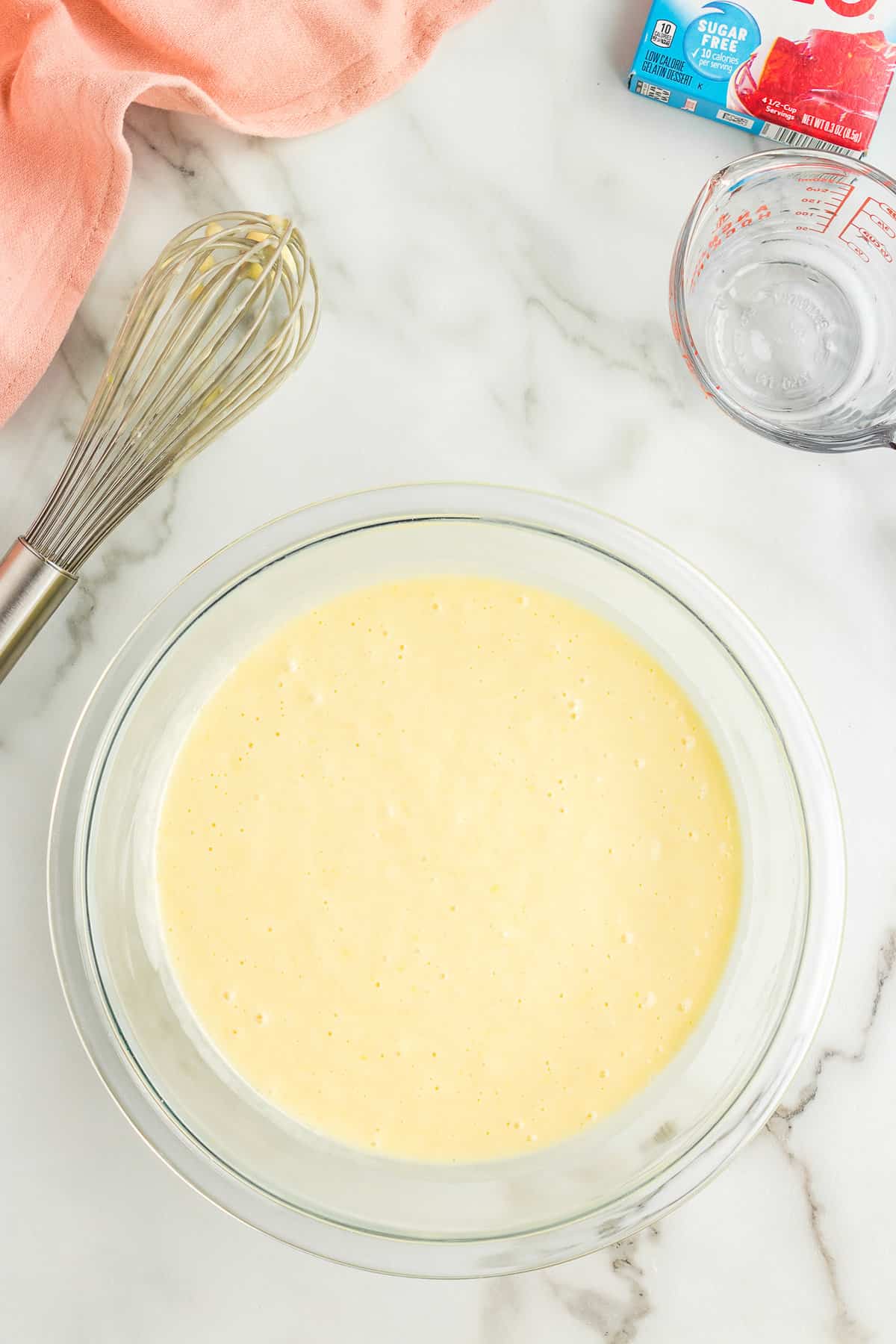 Cake batter in mixing bowl