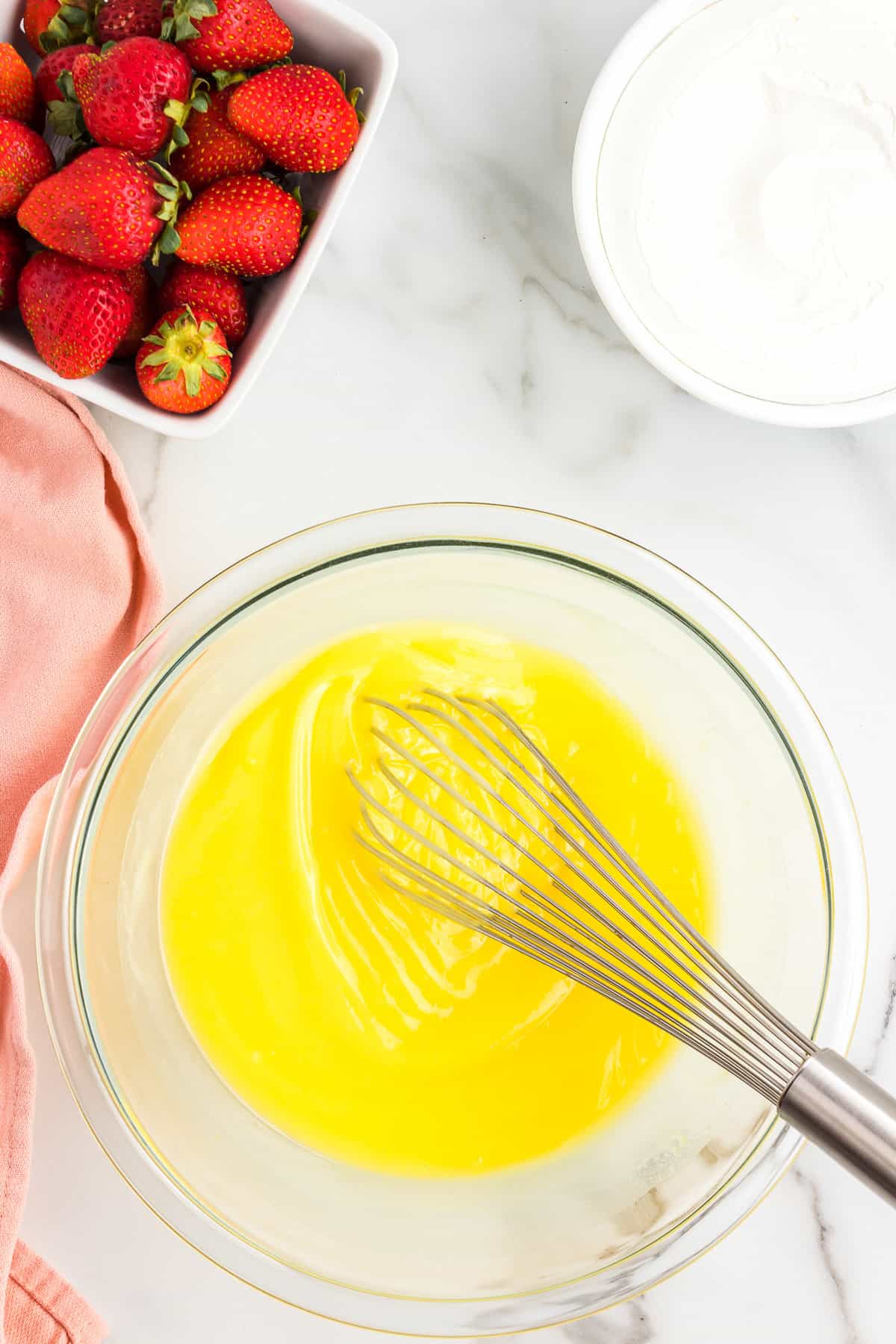 Vanilla pudding in mixing bowl